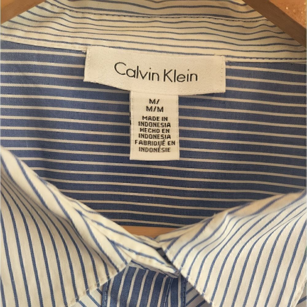 Calvin Klein Blue and White Button Front Top - Picture 4 of 6